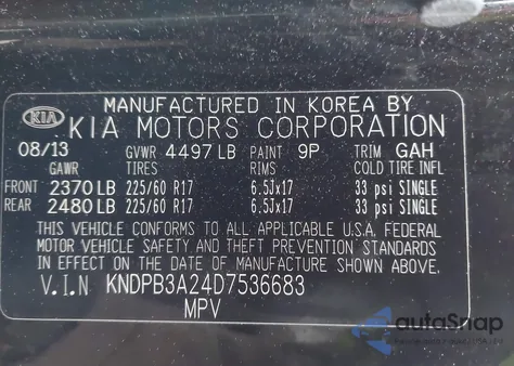 2013 Kia Sportage Lx z USA, uszkodzony, nr VIN KNDPB3A24D7536683